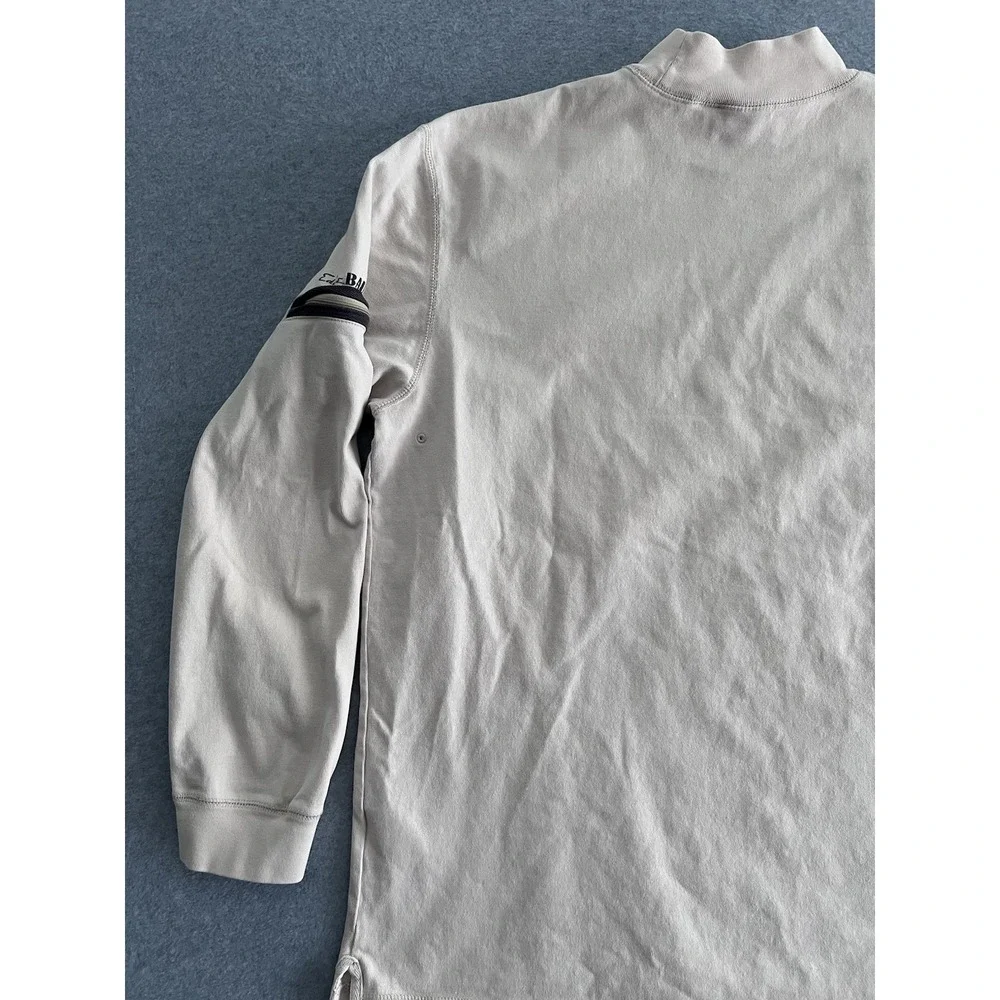 Eddie Bauer Mock Neck 100% Cotton L Long Sleeve Mens Shirt Beige Tan Putty Zip